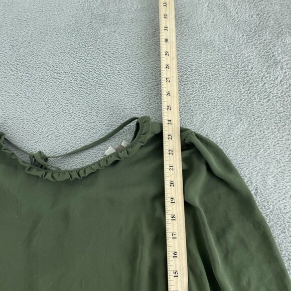 Loft Womens Ruffle Neck Long Sleeve Blouse  Polyester Size L Green 3521 - Picture 5 of 8